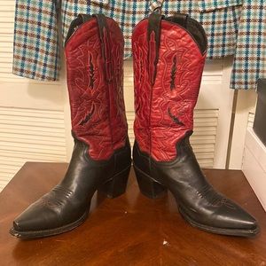 Dan Post red and black boots.